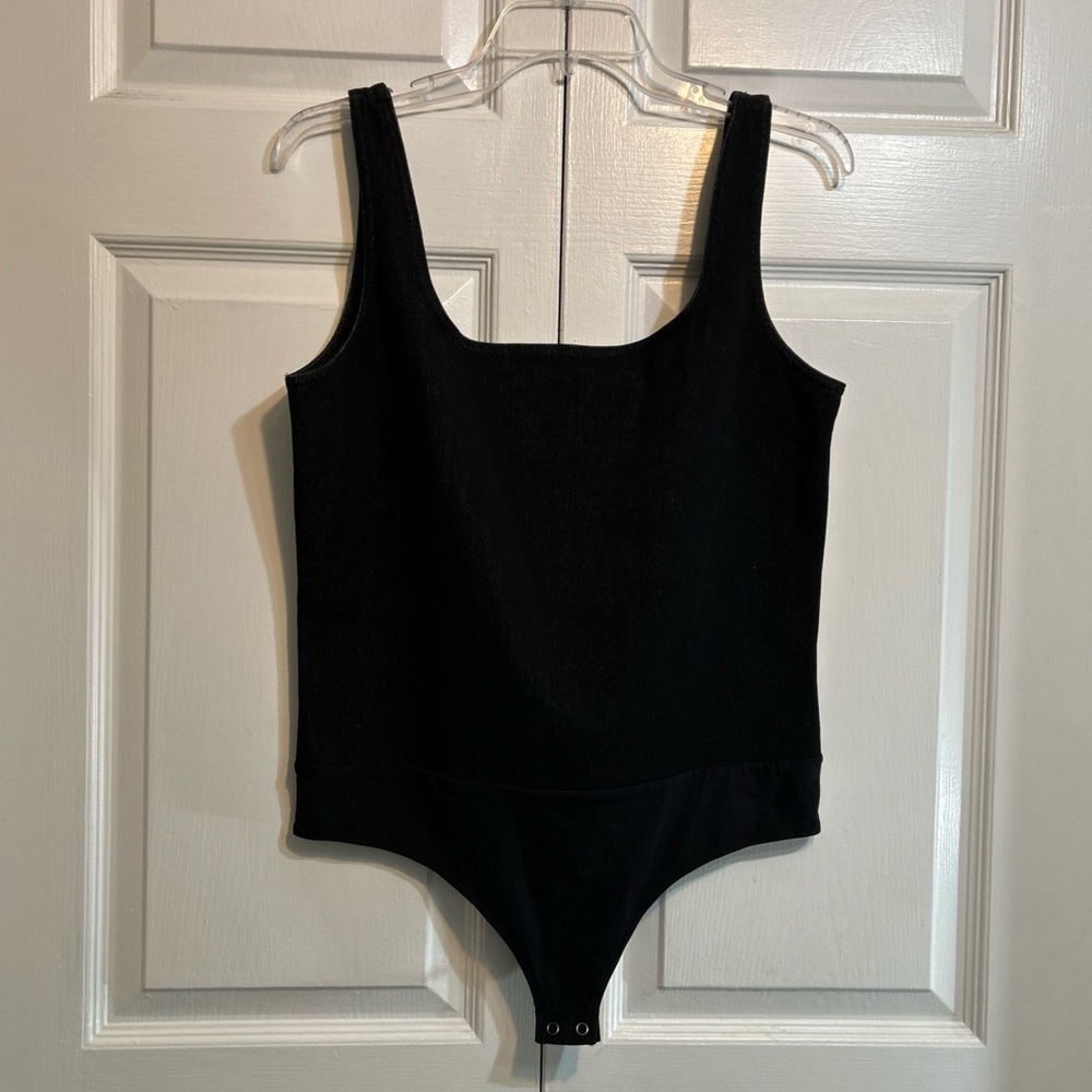NEW Express Body Contour Thong Bodysuit Women’s Size L Large Black Denim Look